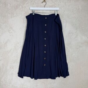 Torrid Navy Button Front Midi Skirt Flowy Boho Cottagecore Plus Size 3 NWT
